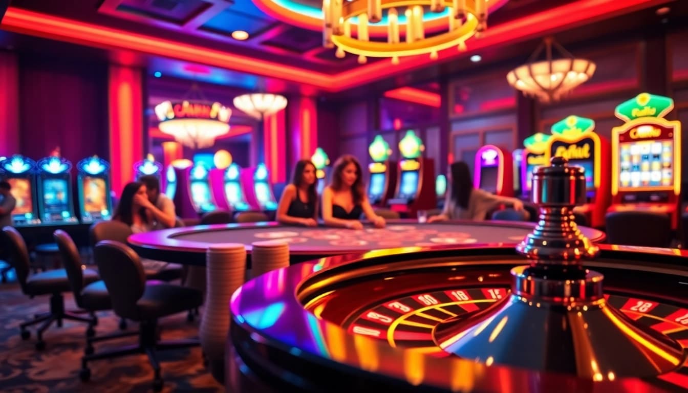 Experience the thrill of gambling at bro138 with vibrant casino visuals featuring poker and roulette.