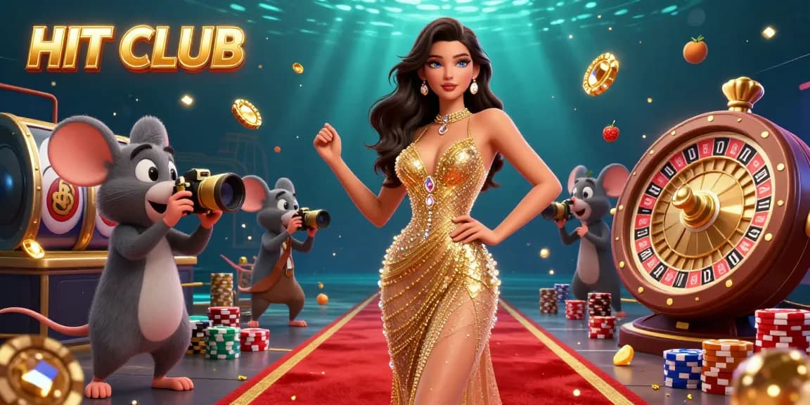 Experience thrilling gaming action at HIT CLUB with dazzling visuals of casino elements and a glamorous atmosphere.