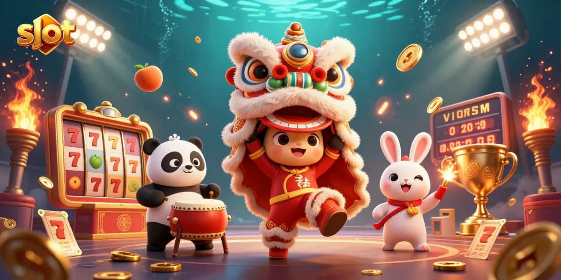 Slot berjam-jam dengan karakter lucu menari di antara slot gulungan berkilau dan koin emas.