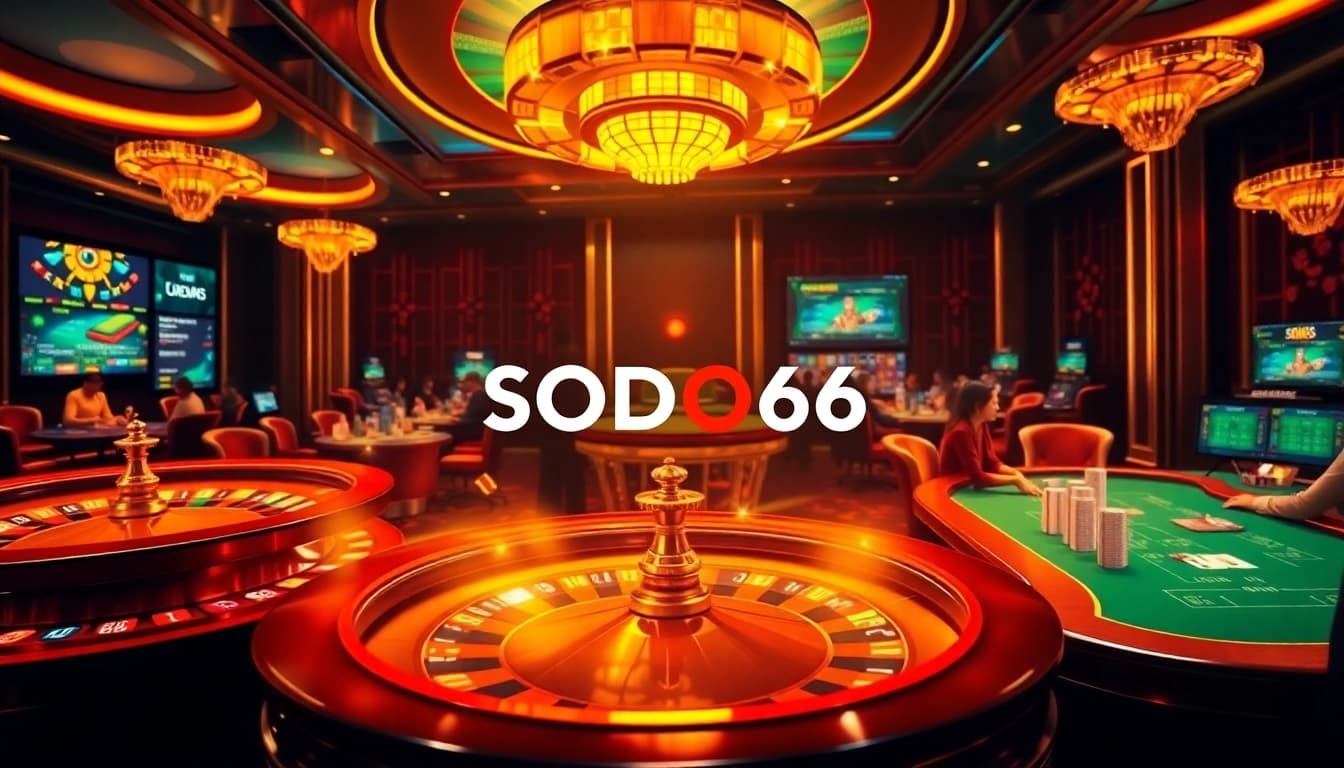 Experience the excitement of SODO66 with vibrant casino games, poker tables, and lively betting.