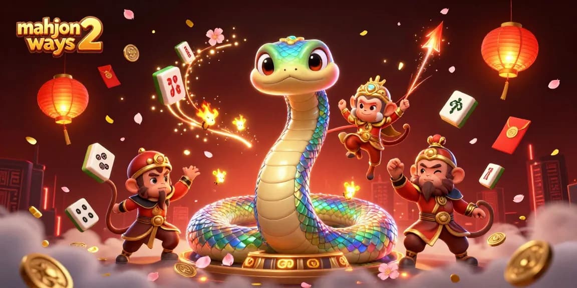 Engage with mahjong ways 2 in a vibrant, dynamic 3D casino scene featuring lucky symbols and colorful characters.