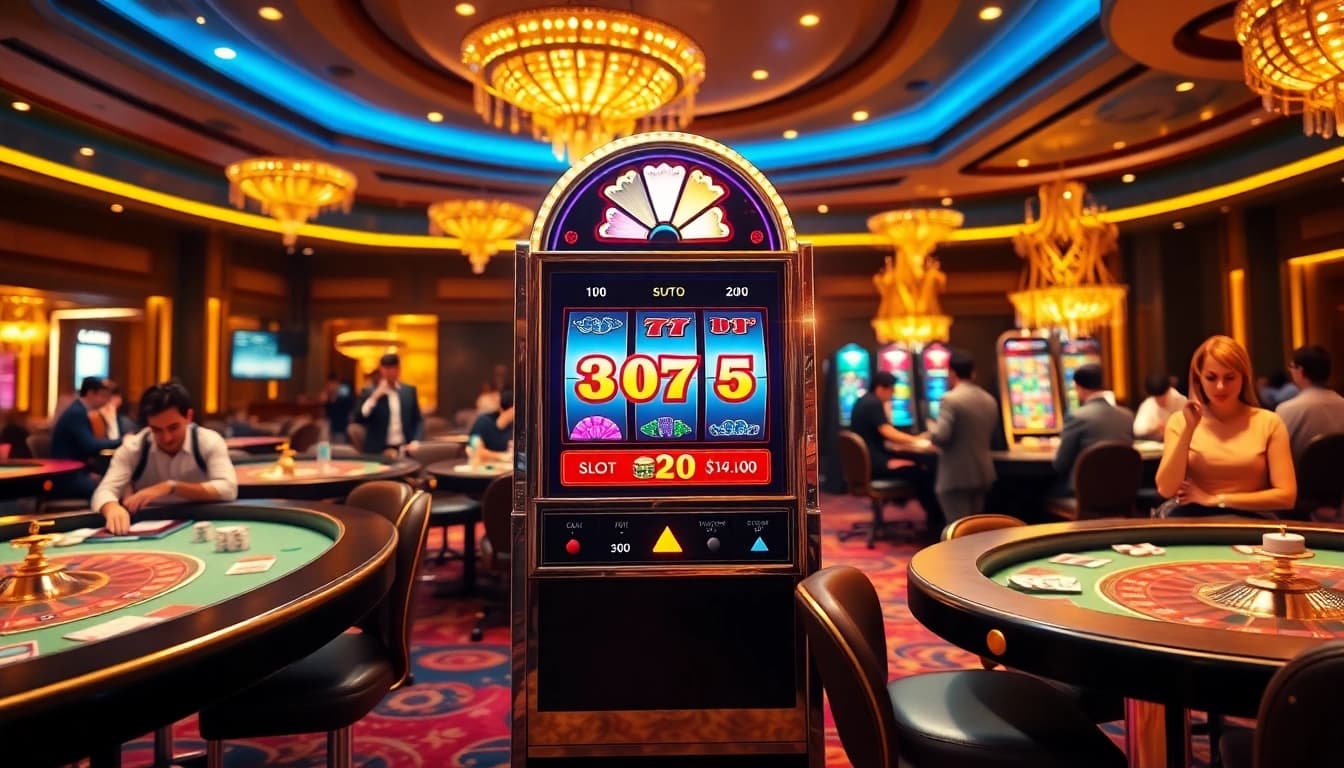 Exciting casino scene showcasing a slot bonus new member on a vibrant slot machine.