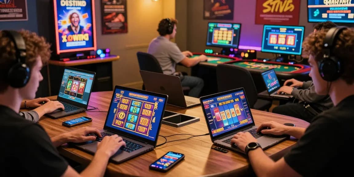 Experience the excitement of credit card casinos at https://sii.org.uk/, showcasing players engaged in digital gaming with vibrant graphics and live dealer options.