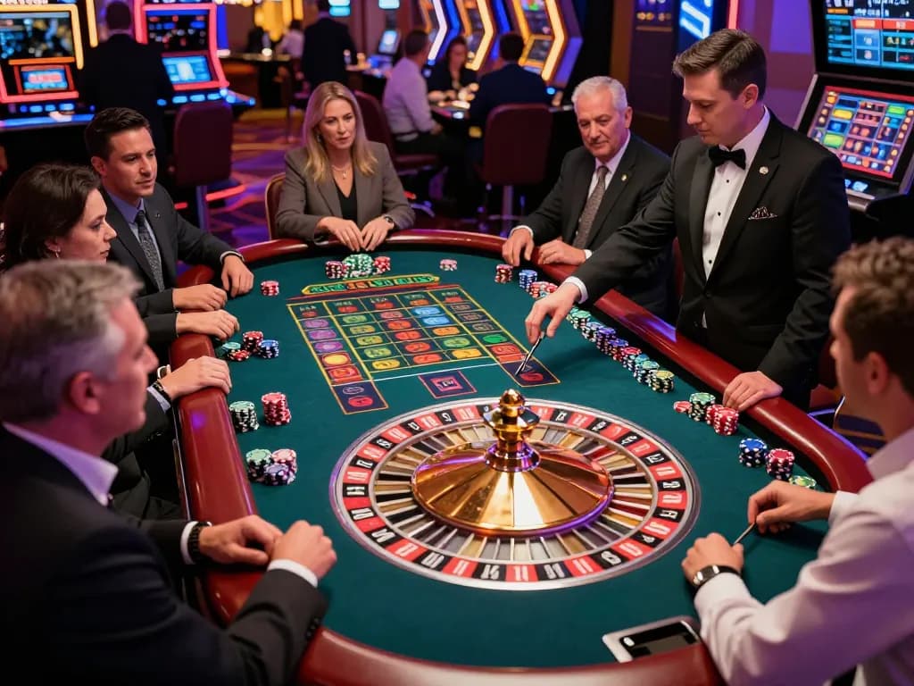 Players engaging in an exciting roulette game at the casino, showcasing du88 betting dynamics and vibrant atmosphere.
