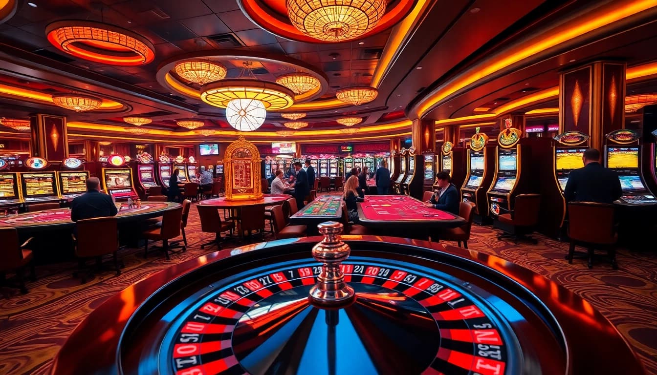 Experience thrilling SODO casino action as players engage at roulette and poker tables surrounded by luxury.