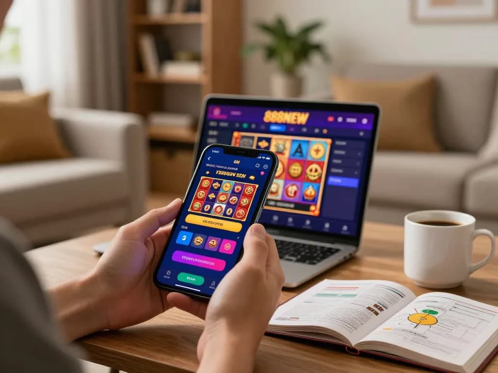Player engaging with 888NEW casino app on smartphone showcasing dynamic gaming experience.