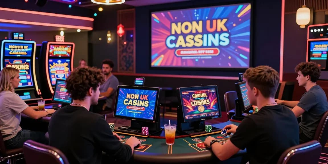 Players enjoying engaging games at a non UK casino, showcasing vibrant promotions and lively atmosphere.
