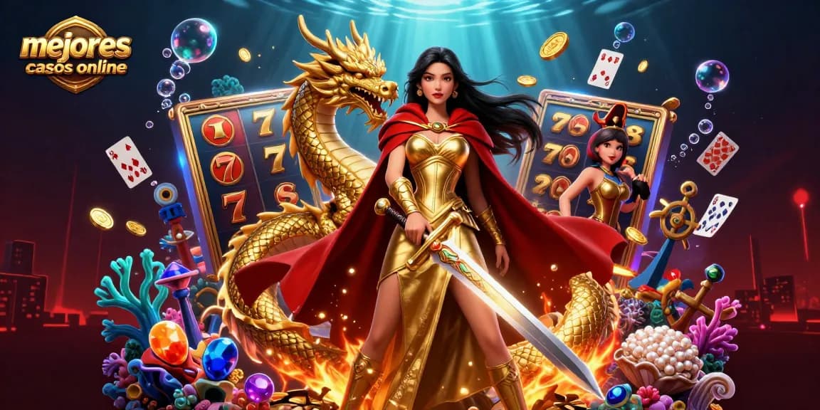 Win big at mejores casinos online with the warrior queen and golden dragon in a vibrant casino adventure.