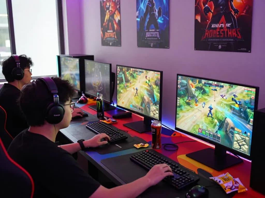 Players enjoying thrilling sessions on sunwin.win with vibrant graphics and gaming peripherals.