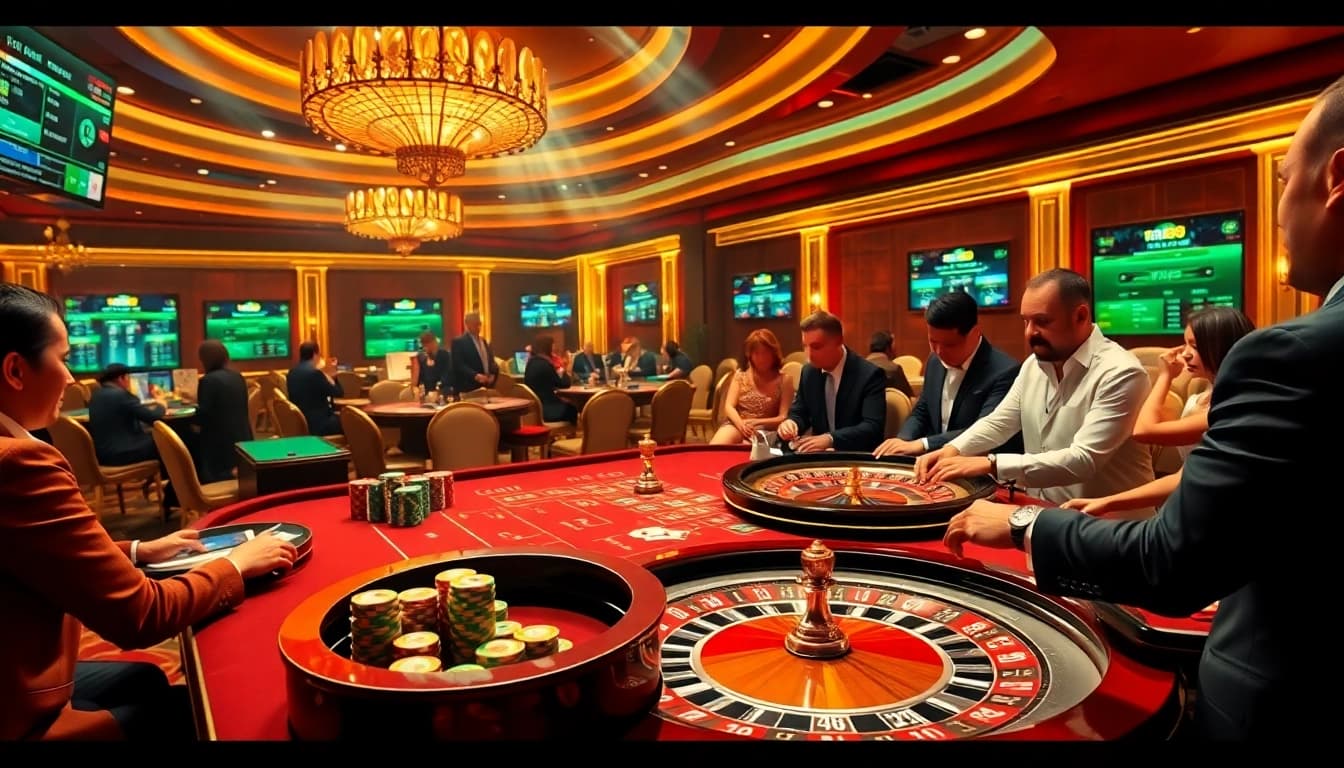 Experience the excitement of gambling with RR88 at a luxurious casino table filled with cards and chips.