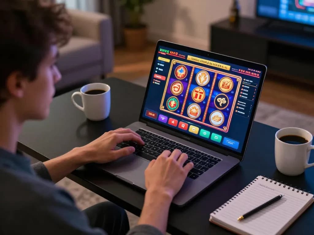 Engaging with casinos not on Gamstop while enjoying online gaming at home with laptop on table
