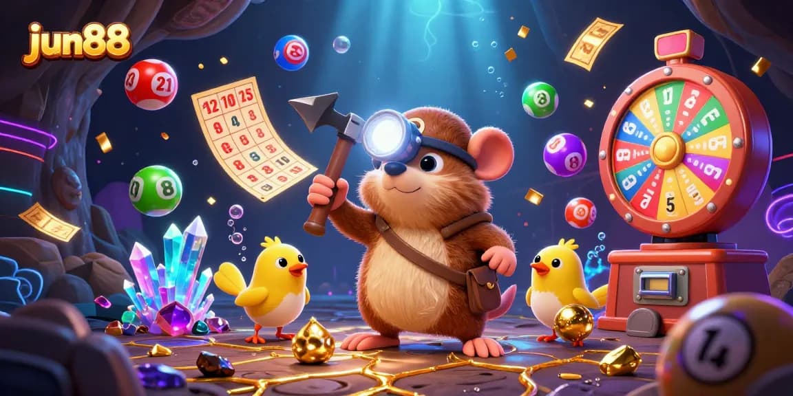 Experience the excitement of jun88 with characters in a vibrant treasure-filled casino scene.