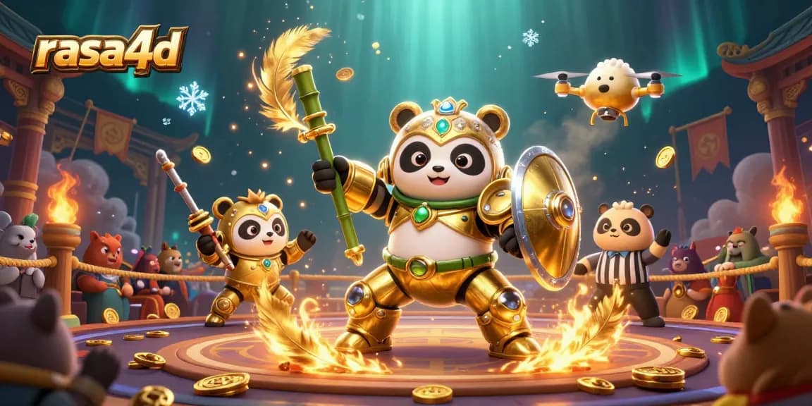Menangkan jackpot di rasa4d dengan panda emas bertarung di arena kasino.