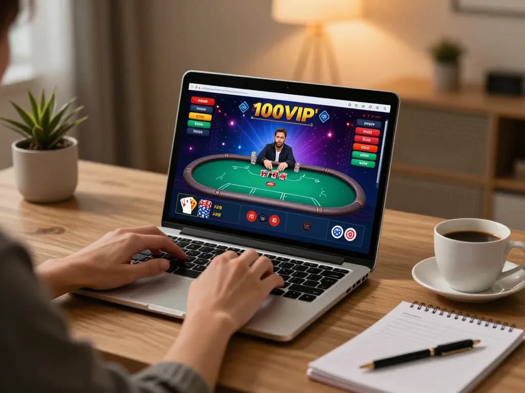 Engaging in an online casino game at 100VIP, focusing on an active poker screen.