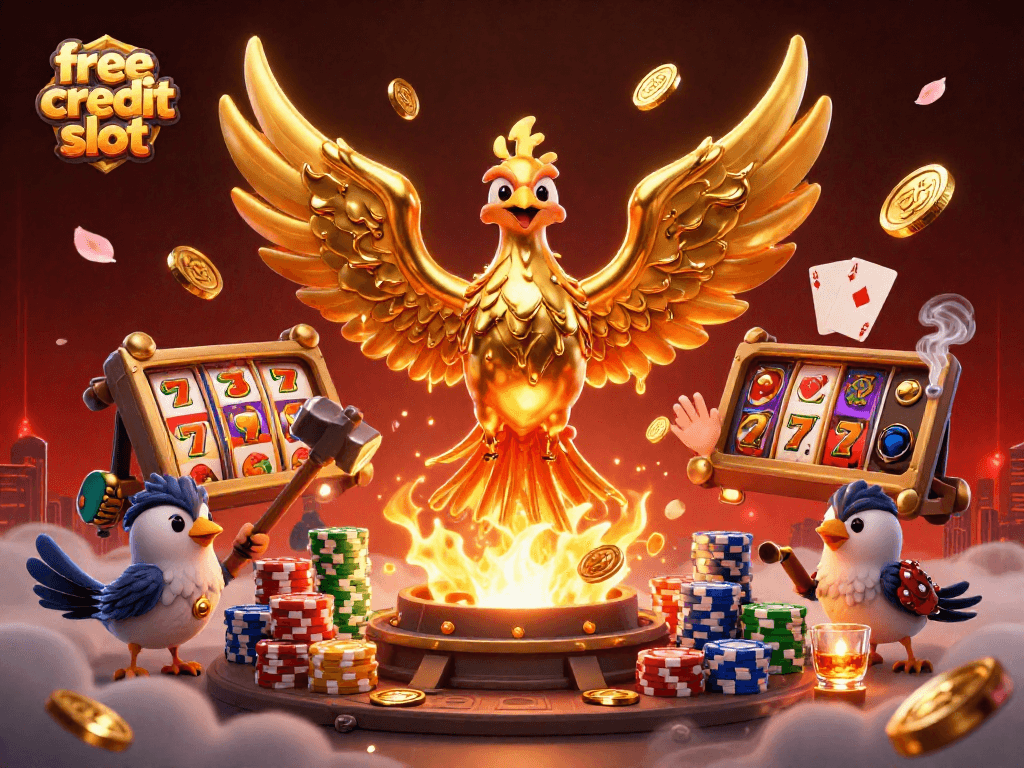 Experience the thrill of the free credit slot with an exciting golden phoenix and casino elements