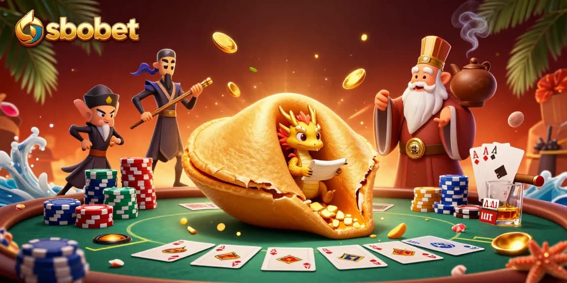 Experience sbobet excitement with a dynamic 3D illustration of gaming elements and fortune characters.