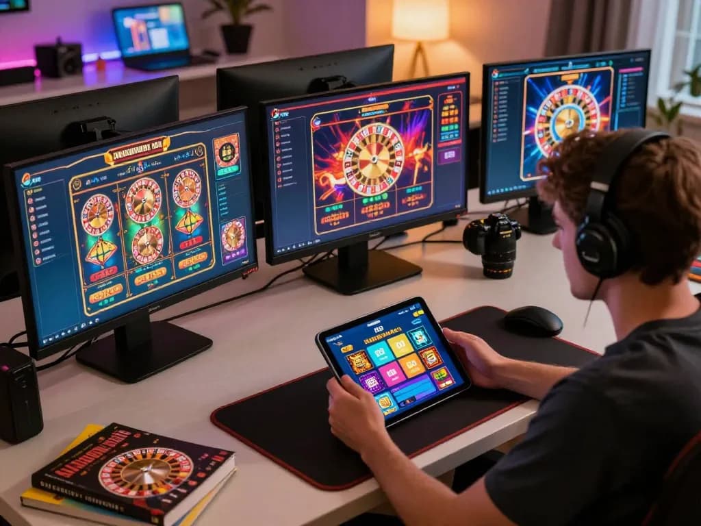 Engaging in open 88 online gaming with multiple screens showcasing exciting casino games.