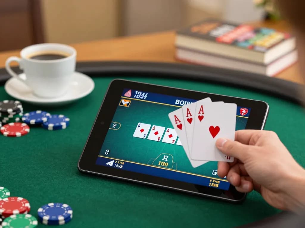 Engaging poker gameplay on a tablet as users explore situs gacor for strategic wins.