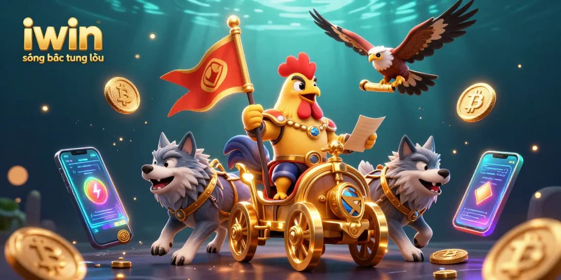 Engage in the iwin sòng bạc thượng lưu with a thrilling 3D cartoon illustration of a rooster warlord in a grand casino setting.