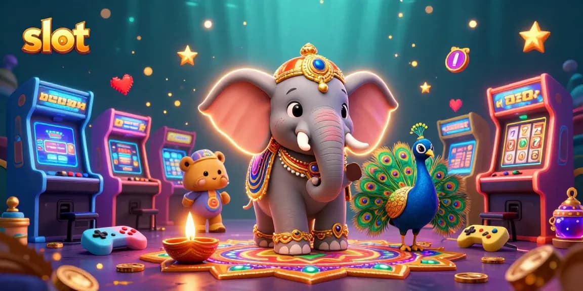 Spin the slot with luck in this vibrant casino-themed illustration featuring festive characters and game elements.