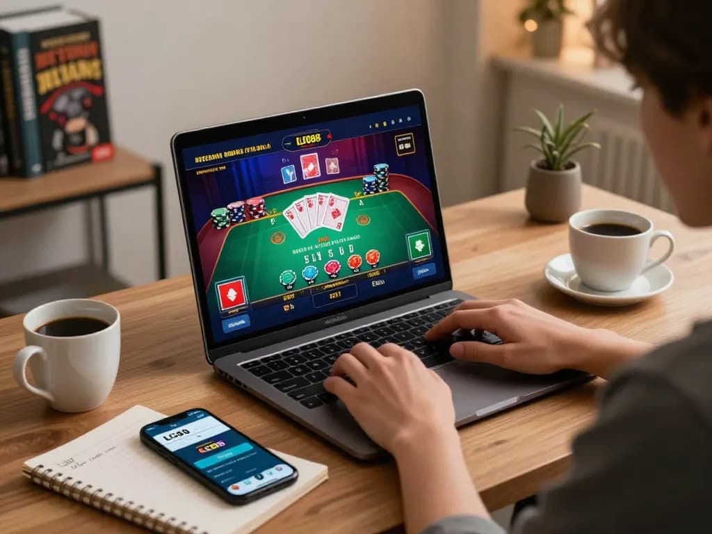 Play online casino games on LC88 platform in a stylish home gaming setup.