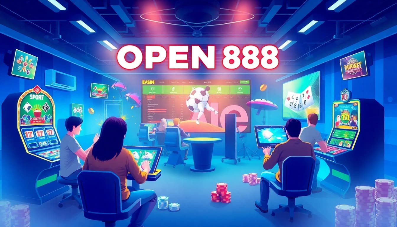 Players experiencing immersive online gaming at OPEN88 with vibrant casino and esports elements.
