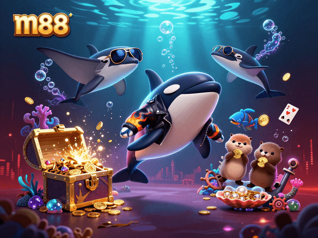 มองเห็นการเล่นเกมที่ M88 กับปลาออร์กาที่ทำปฏิกิริยาในโลกใต้ทะเล