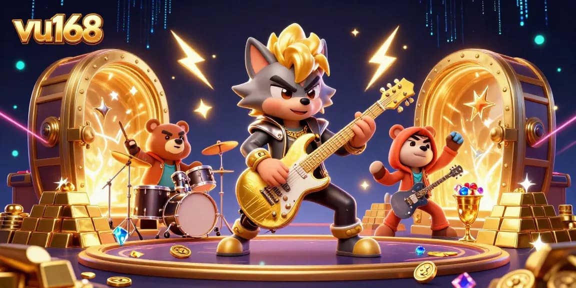 Celebrate big wins at vu168, where a rock star wolf and drummer bear electrify the casino stage.