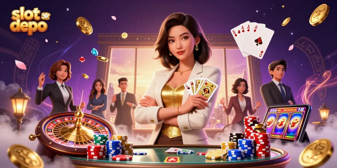 Experience the thrilling excitement of slot depo 5k with a vibrant casino illustration showcasing dynamic gameplay action.
