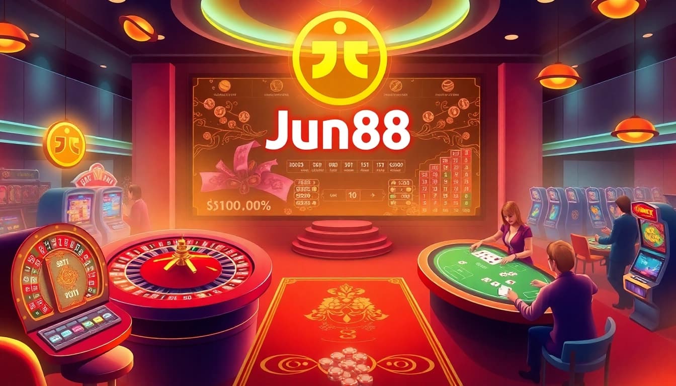 Players winning at online casino games with Jun88 branding, showcasing excitement and luxury.