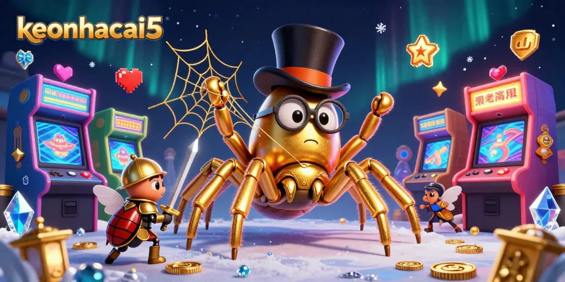 Engage with keonhacai5 through a vibrant 3D casino scene featuring dynamic characters and gaming elements.