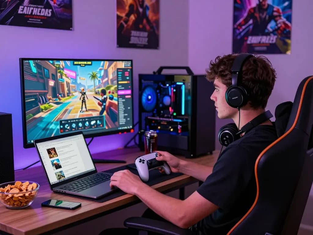 Player immersed in empire99 gaming experience in a vibrant home setup.