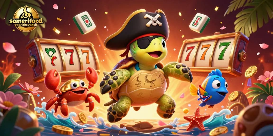 Somerfordparishcouncil offers dynamic slot gaming with a 3D pirate turtle, golden shells, and vibrant elements.