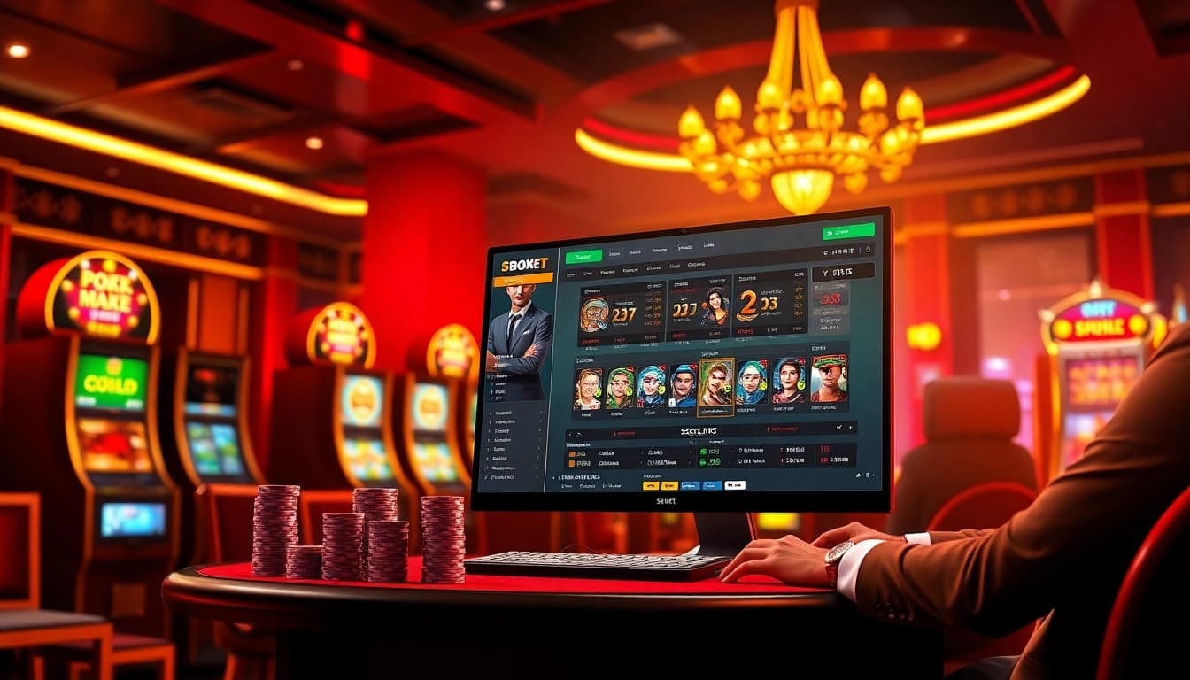 Exciting sbobet link alternatif online gambling interface with vibrant casino elements.