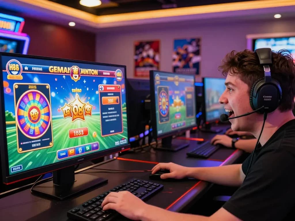 Engaged player enjoying an exciting online betting experience with HM88, vibrant game options, and colorful promotions.
