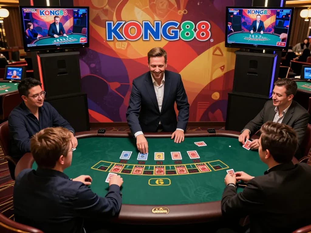 KONG88 live dealer blackjack game with players placing bets and dealer managing cards.