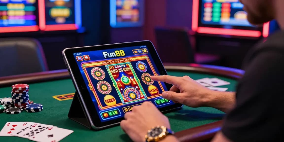 Engaging fun88casino gaming experience on mobile app in a vibrant casino setting