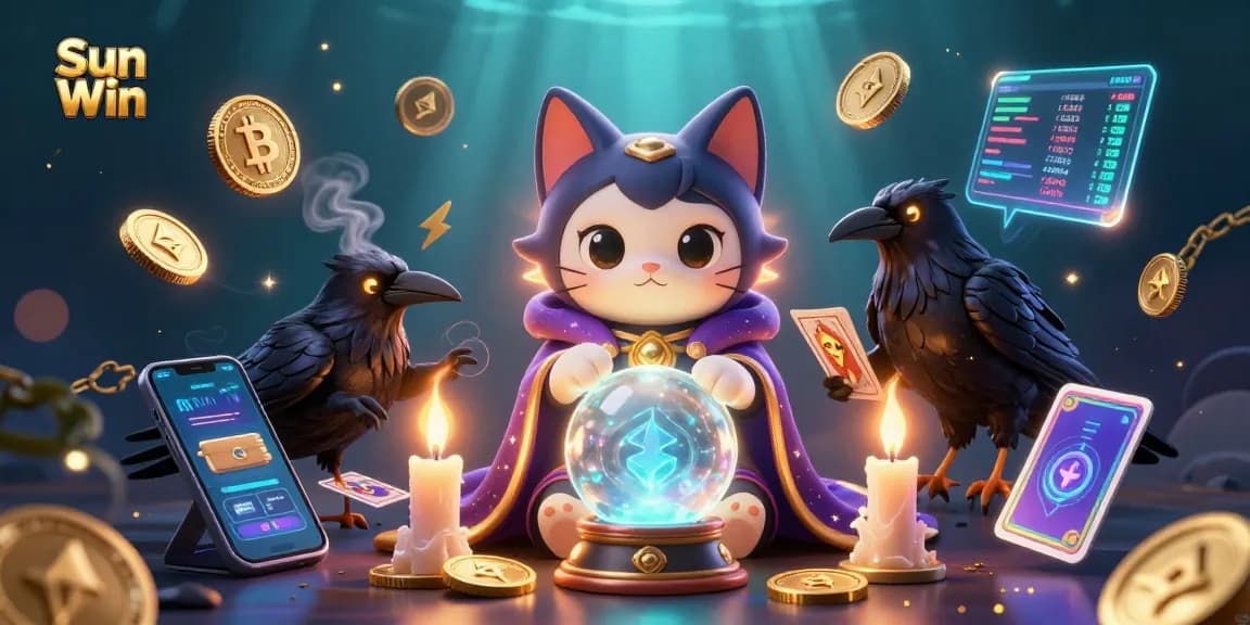 Engage with Sun Win's thrilling 3D casino experience featuring dynamic mystical elements and glowing cryptocurrencies.