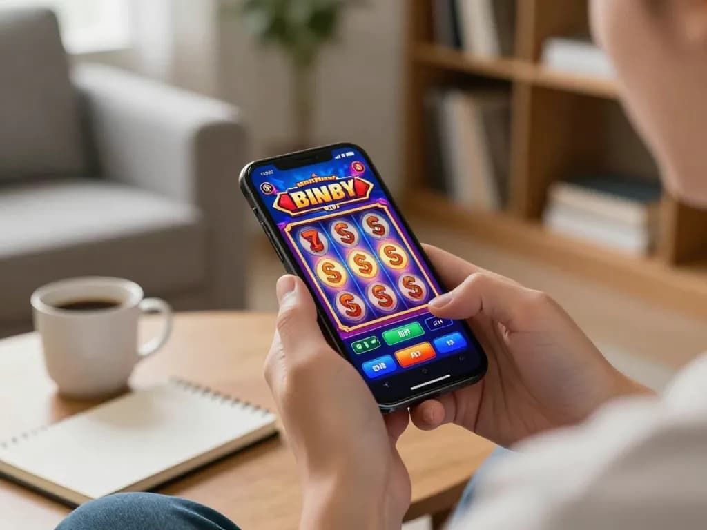 Pengalaman bermain game mobile menampilkan gameplay slot tenku-ichiba dalam suasana rumah yang nyaman.