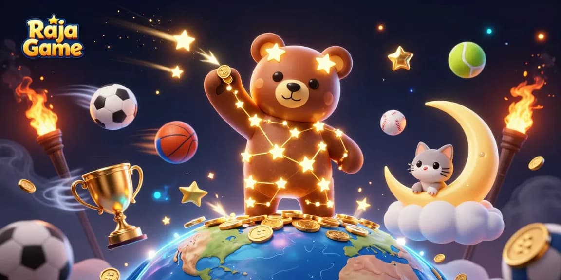Win big rewards on Raja Game with fun lottery and sports betting in a vibrant casino digital illustration.