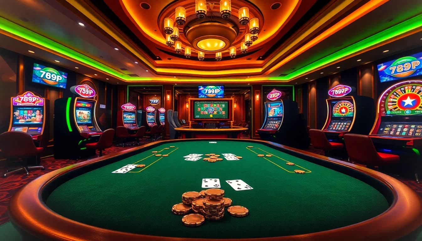 Experience the excitement of high-stakes gambling at 789P casino with vibrant gaming tables and slot machines.