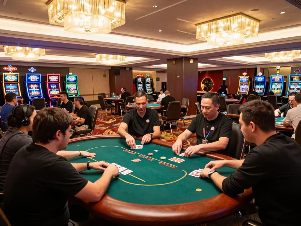 Players enjoying poker at nhà cái cm88, vibrant casino atmosphere with engaging gameplay.