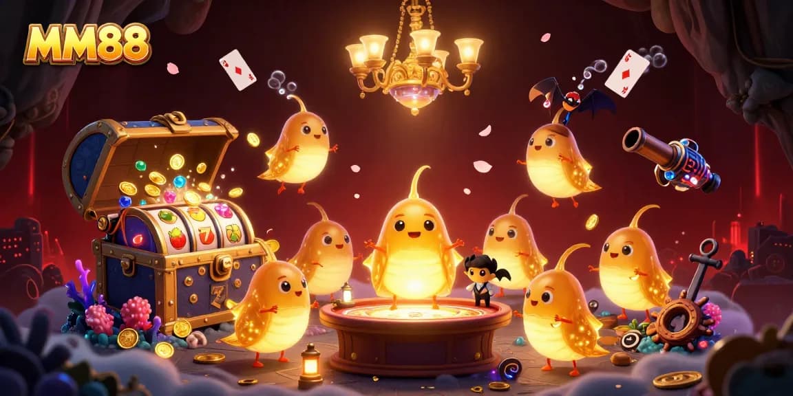 Play exciting games at MM88's vibrant virtual casino illuminated by glowworms.