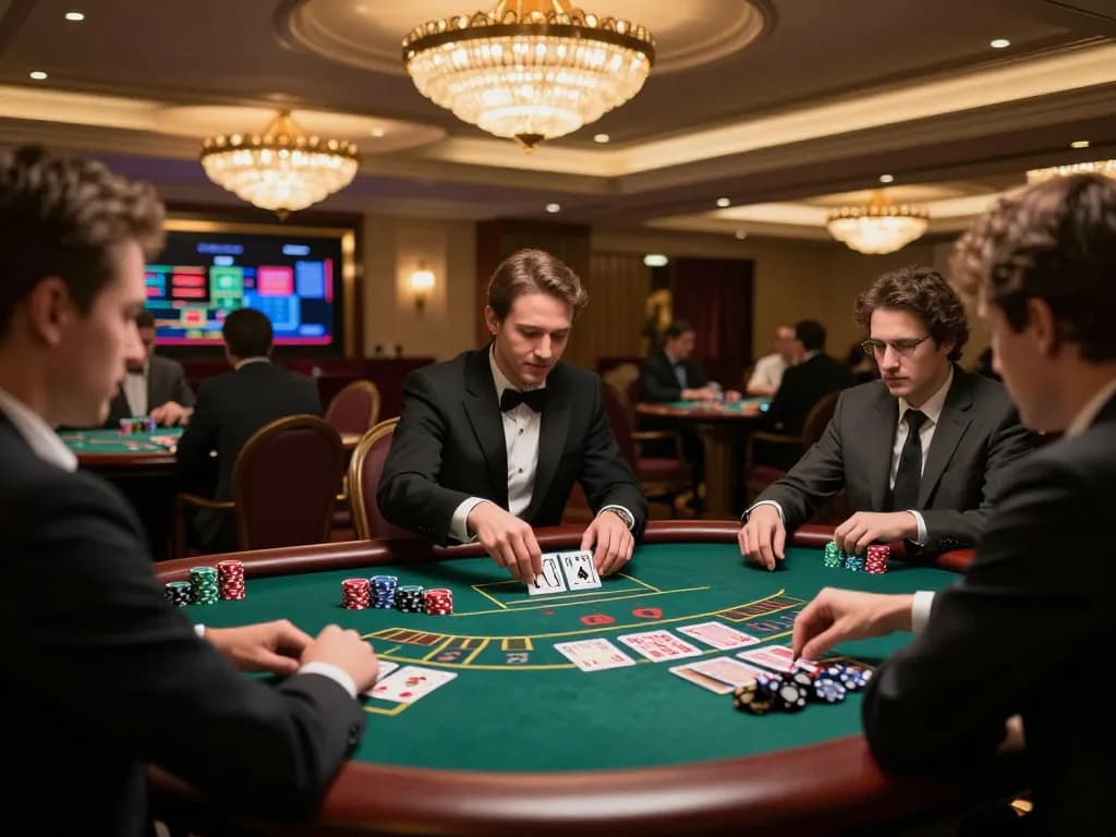 Crawfishasian cuisine enthusiasts enjoying an exciting baccarat game in a luxurious casino environment.