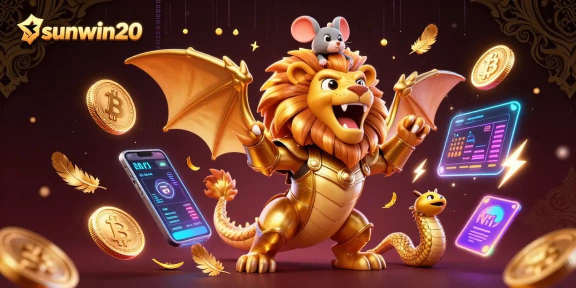 Experience thrilling wins at sunwin20 with this vibrant 3D chimera illustration featuring crypto elements.