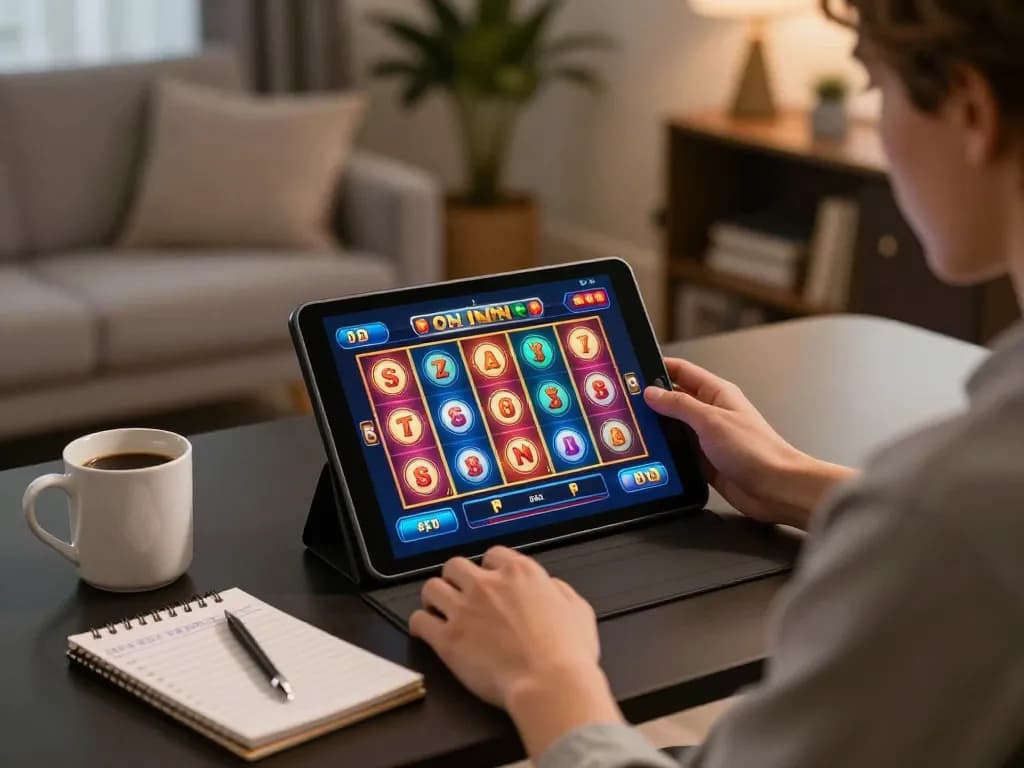Engaging online gaming at https://mk8th.net/ with a player using a tablet for slots at home.