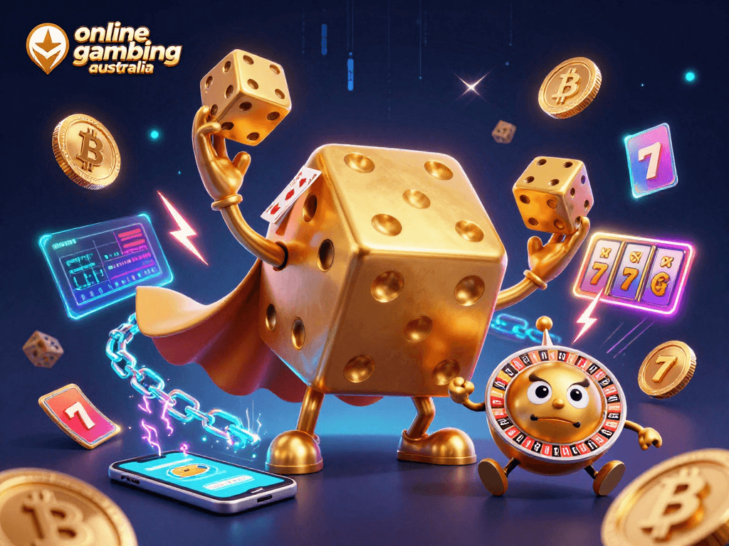 Experience thrilling online gambling Australia with dynamic visuals of animated characters and gaming symbols.