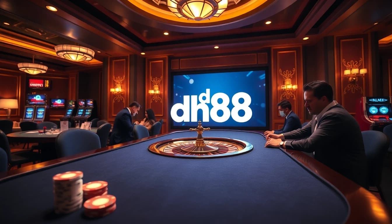 Players enjoying high-stakes action at dh88 casino table with vibrant atmosphere and luxury.