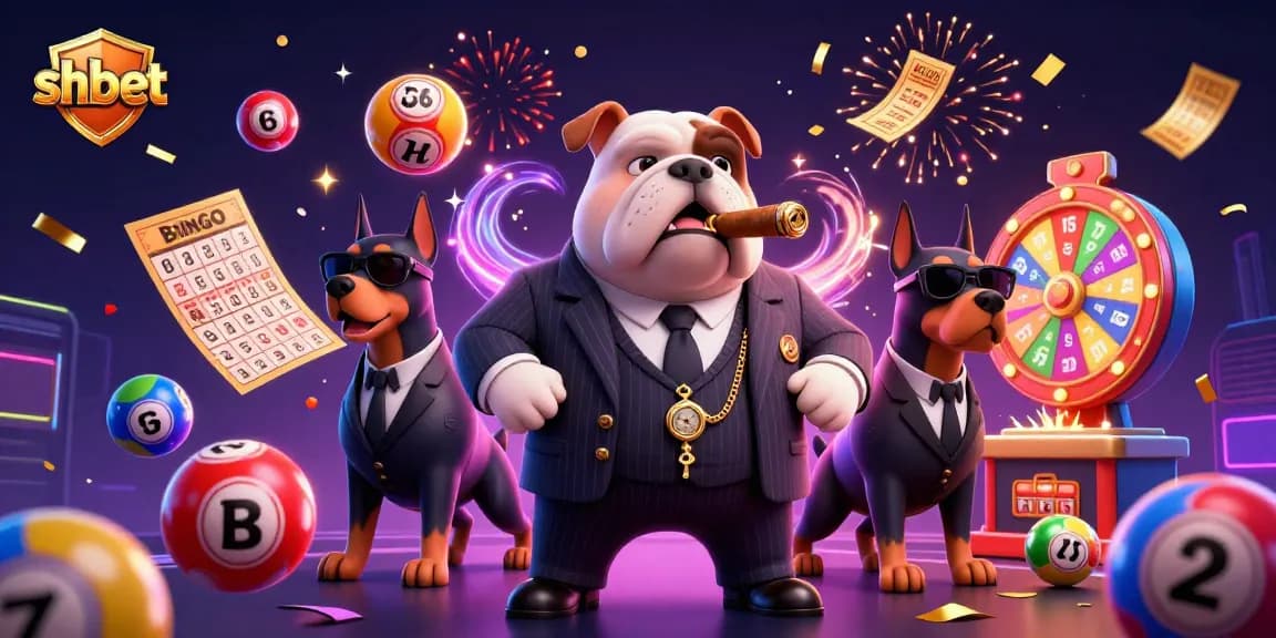Experience exciting shbet casino action with a vibrant scene featuring a mafia bulldog and lottery elements.