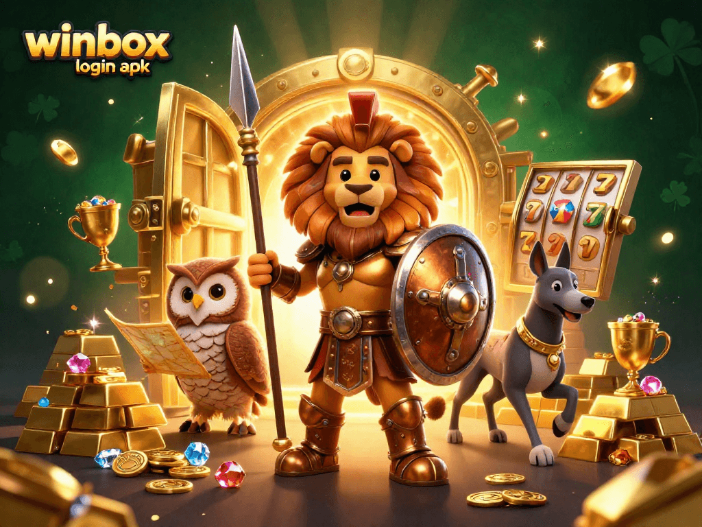 Access your winbox login apk account with this vibrant 3D illustration featuring casino elements.